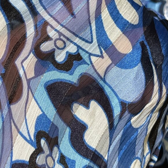 Haven & Blair Sheer Blouse Top Size 1X Blue White Button Front Collar - Picture 8 of 10